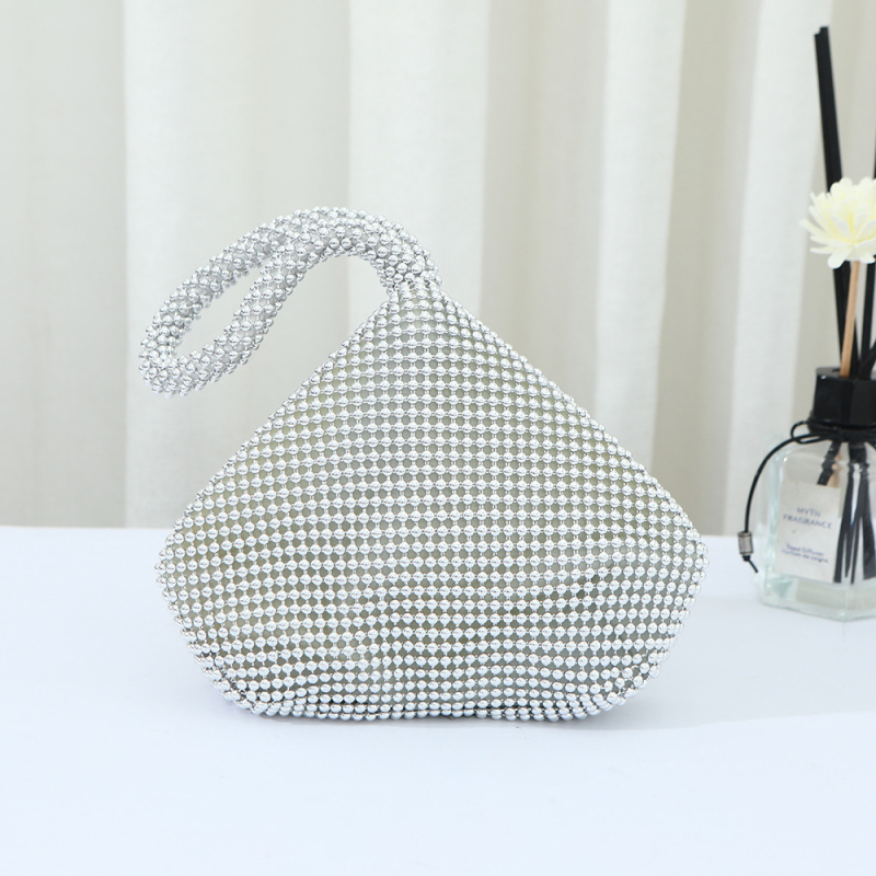 Ženska večernja torba u obliku dumplinga s aluminijskim perlicama, zatvarač, poliester podstava, unutarnje džepovi za telefon i osobnu iskaznicu, gradski minimalistički stil