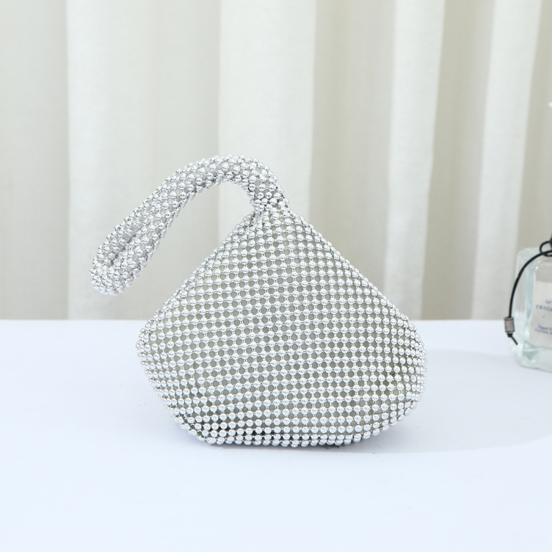 Ženska večernja torba u obliku dumplinga s aluminijskim perlicama, zatvarač, poliester podstava, unutarnje džepovi za telefon i osobnu iskaznicu, gradski minimalistički stil