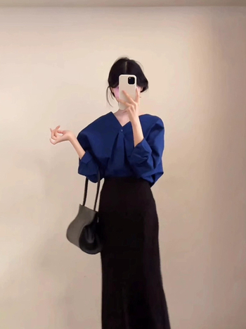 Košulja s dugim rukavima, bez kopči naprijed, poliester, srednja duljina, casual japansko-korejski stil.