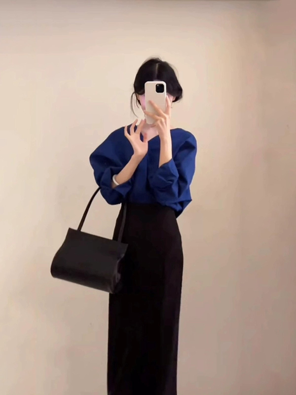 Košulja s dugim rukavima, bez kopči naprijed, poliester, srednja duljina, casual japansko-korejski stil.