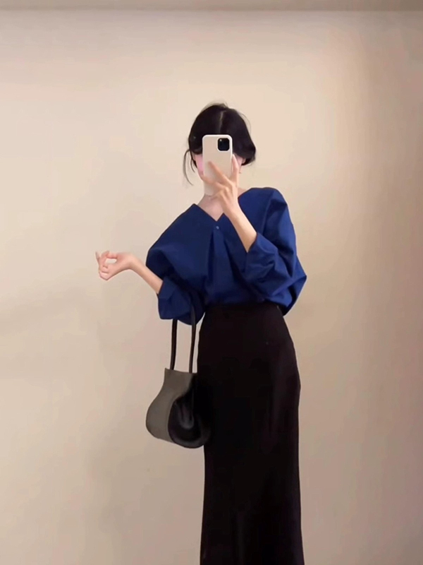 Košulja s dugim rukavima, bez kopči naprijed, poliester, srednja duljina, casual japansko-korejski stil.
