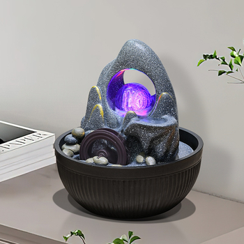 Uredski feng shui vodeni ukras s kristalnom kuglom i vjetrenim kolom, smola, ručno izrađeno, površina obojana, novi kineski stil