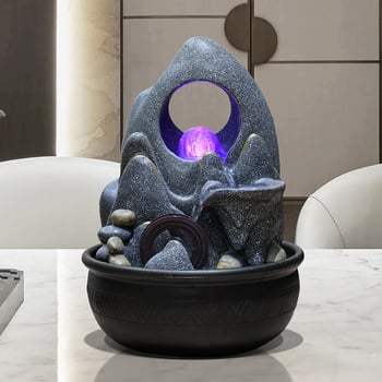 Uredski feng shui vodeni ukras s kristalnom kuglom i vjetrenim kolom, smola, ručno izrađeno, površina obojana, novi kineski stil