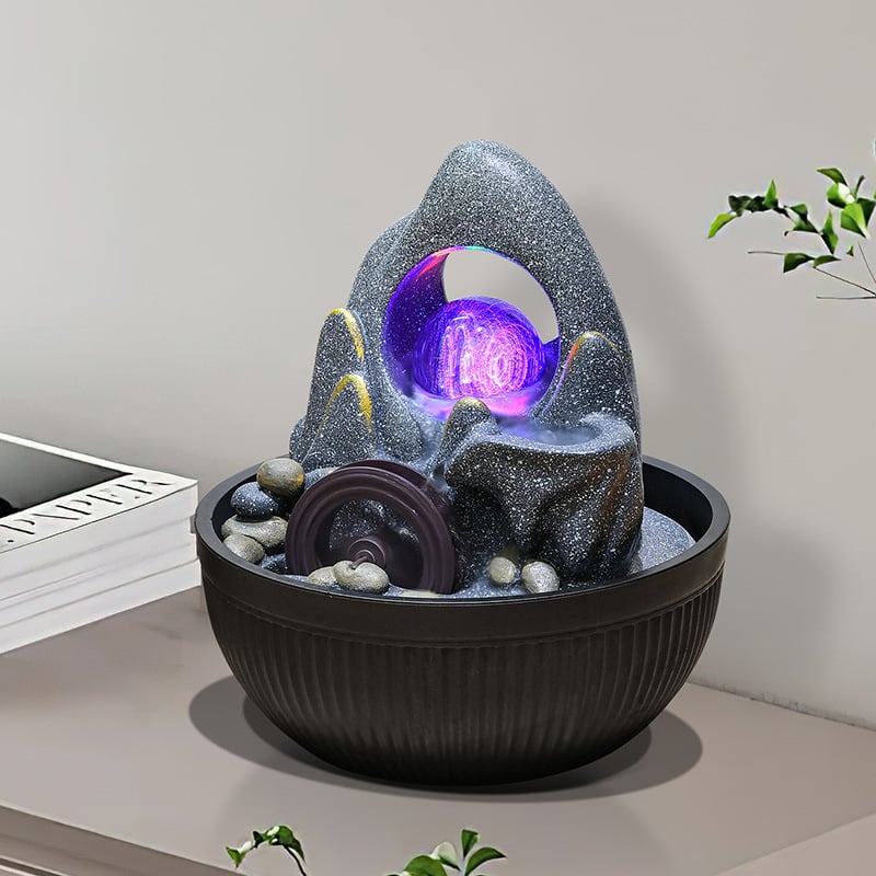 Uredski feng shui vodeni ukras s kristalnom kuglom i vjetrenim kolom, smola, ručno izrađeno, površina obojana, novi kineski stil