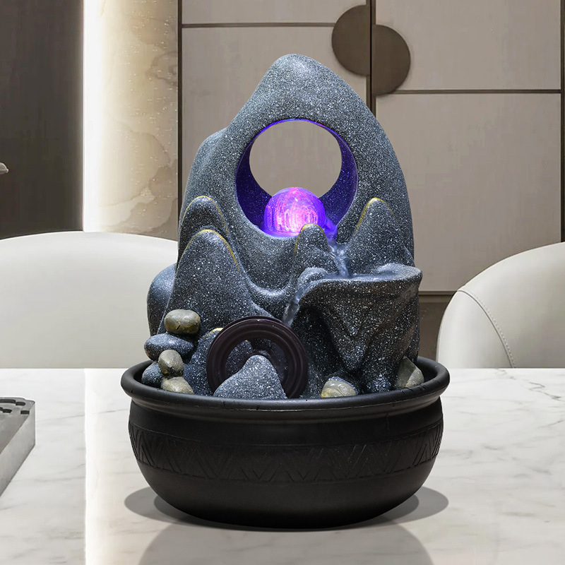 Uredski feng shui vodeni ukras s kristalnom kuglom i vjetrenim kolom, smola, ručno izrađeno, površina obojana, novi kineski stil