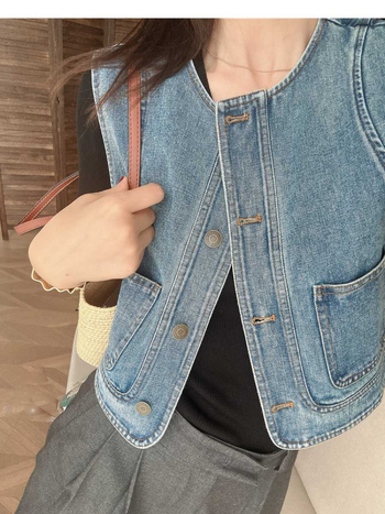 Дамски памучен жилет в стил Harajuku, къса свободна кройка, поло яка