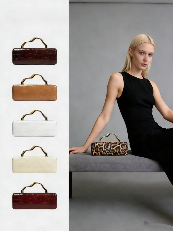 Ženska večernja torbica s leopard printom, PU koža, pravokutni baguette oblik, magnetsko zatvaranje, poliester podstava, svakodnevna upotreba