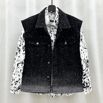 Muški bezruk vest s džins stilom i rhinestones ukrasima – širok kroj, korejski stil