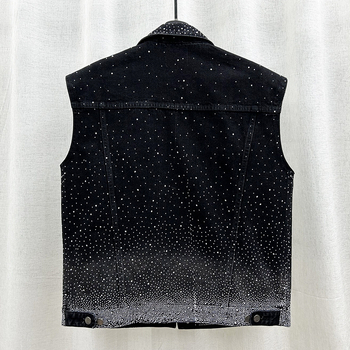 Muški bezruk vest s džins stilom i rhinestones ukrasima – širok kroj, korejski stil