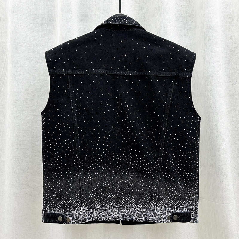 Muški bezruk vest s džins stilom i rhinestones ukrasima – širok kroj, korejski stil
