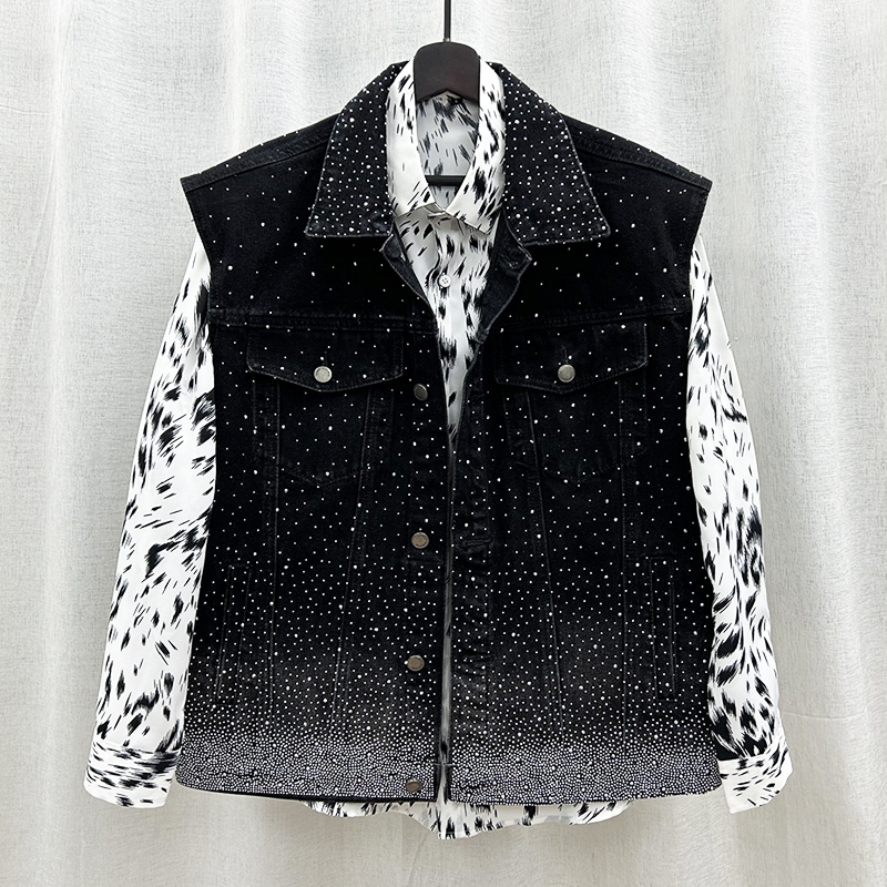 Muški bezruk vest s džins stilom i rhinestones ukrasima – širok kroj, korejski stil