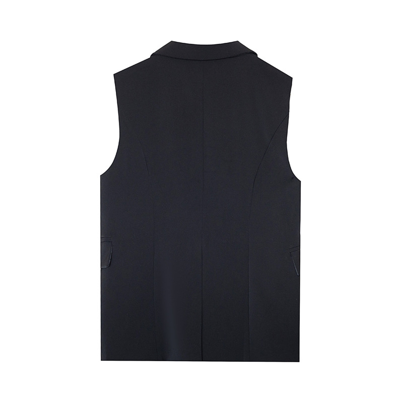 Женска костюмна жилетка, с тесен силует, средна дължина, с едно копче, яка тип костюм, плат найлон-спандекс