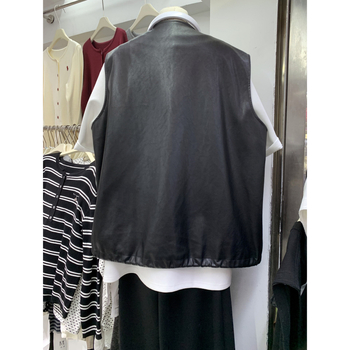 PU кожен дамски жилет, корейски стил, къс модел, без ръкави, кръгла яка