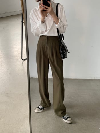 Ženska košulja od čistog pamuka, elegantan uredski stil, labav kroj, duge rukave, polo ovratnik
