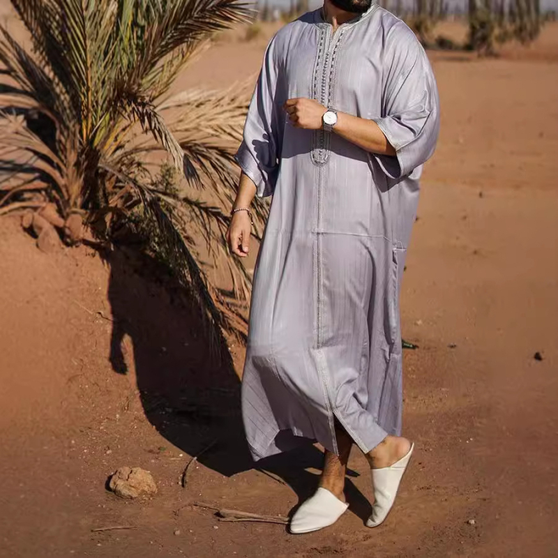 Cămașă în stil național, croială lejeră, țesătură de in, mâneci scurte, imprimare digitală