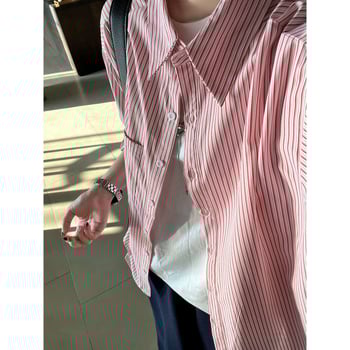 Риза-кардиган с райета – дълъг ръкав, поло яка, свободна кройка, градски стил