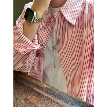 Риза-кардиган с райета – дълъг ръкав, поло яка, свободна кройка, градски стил