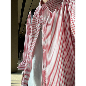 Риза-кардиган с райета – дълъг ръкав, поло яка, свободна кройка, градски стил