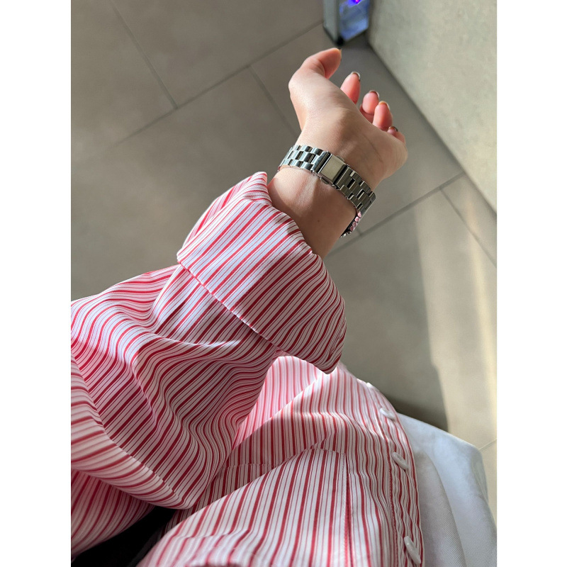 Риза-кардиган с райета – дълъг ръкав, поло яка, свободна кройка, градски стил