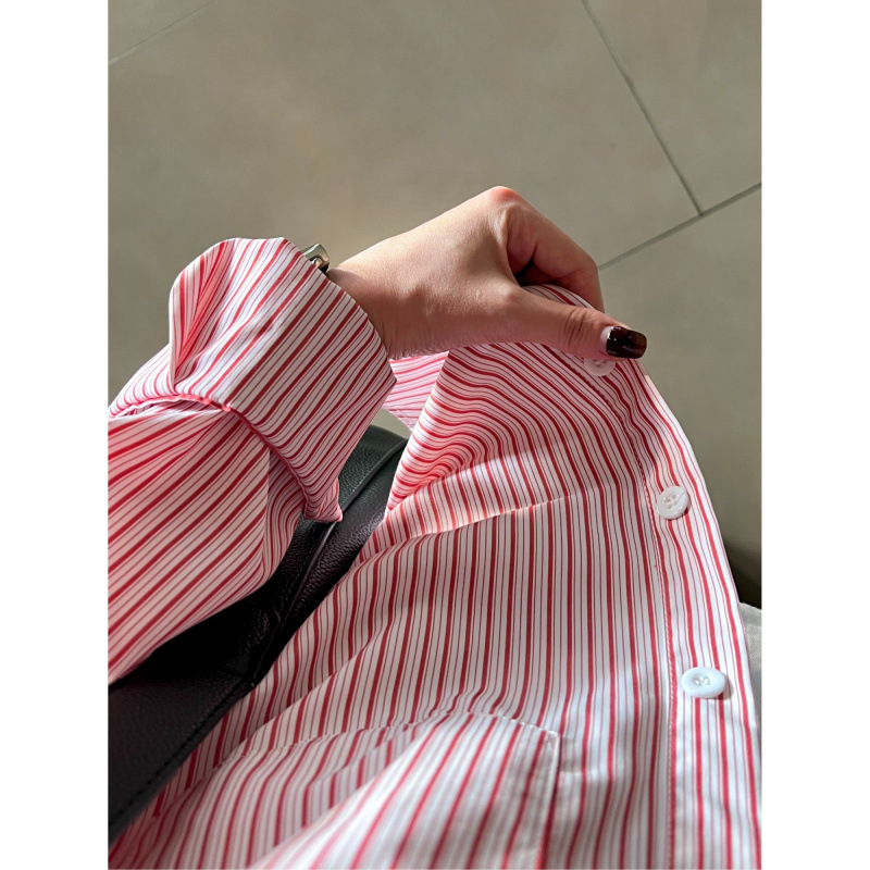 Риза-кардиган с райета – дълъг ръкав, поло яка, свободна кройка, градски стил