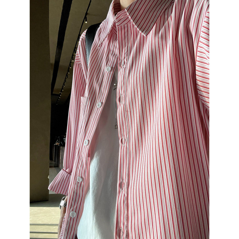 Риза-кардиган с райета – дълъг ръкав, поло яка, свободна кройка, градски стил