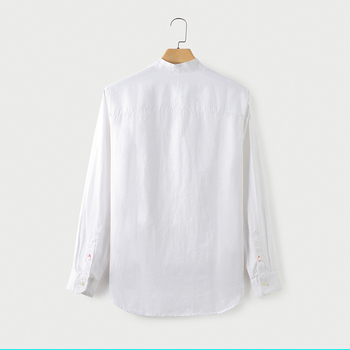 Cămașă de in pentru bărbați, guler înalt, mâneci lungi, croială lejeră, primăvara 2025
