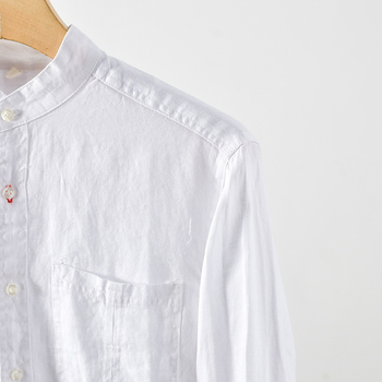 Cămașă de in pentru bărbați, guler înalt, mâneci lungi, croială lejeră, primăvara 2025