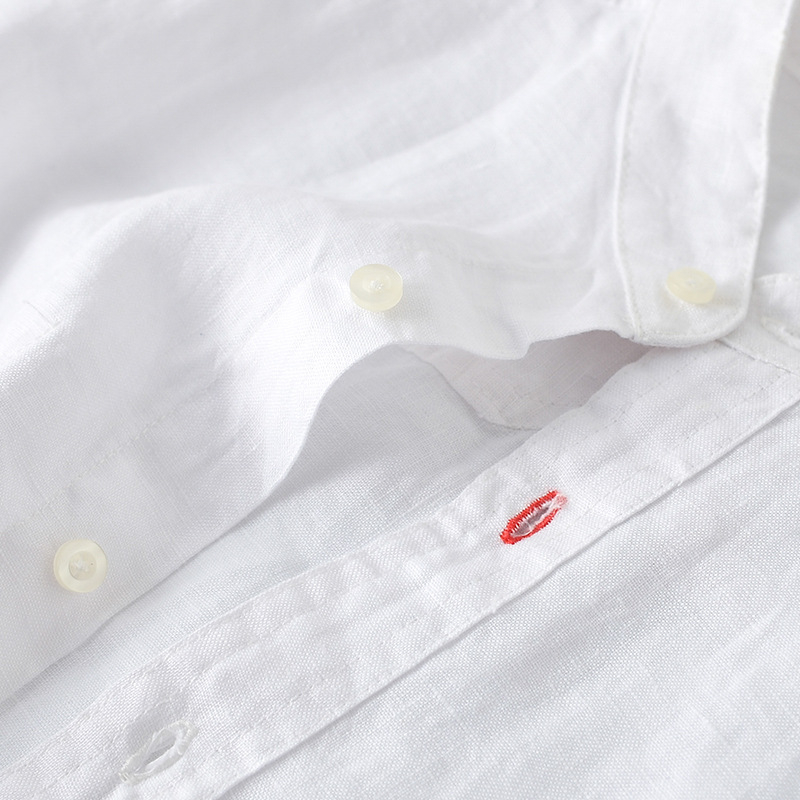 Cămașă de in pentru bărbați, guler înalt, mâneci lungi, croială lejeră, primăvara 2025