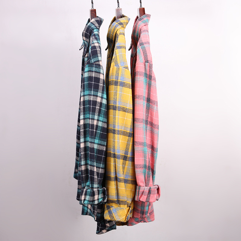 Cardigan-cămașă pentru bărbați din bumbac cu carouri, mâneci lungi, guler pătrat, stil lejer