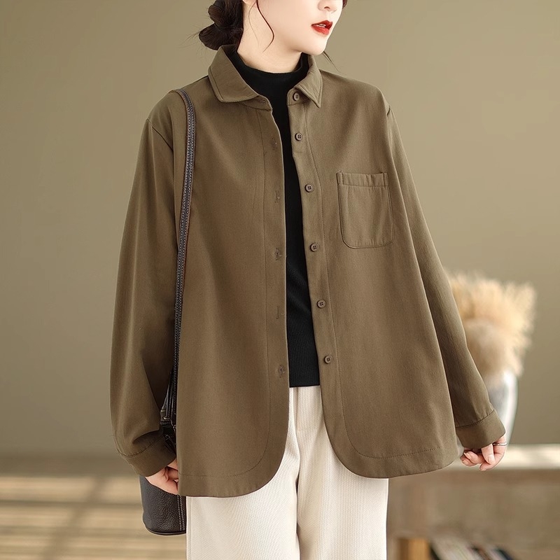 Satenska košulna jakna, osnovni materijal poliester, cardigan stil, ovratnik košulje, dugi rukav