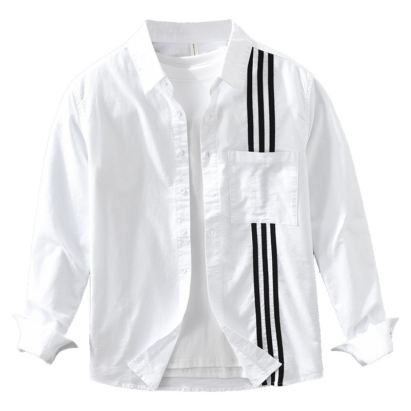 Cămașă în stil japonez cu dungi, mâneci lungi, croială lejeră; 100% bumbac.