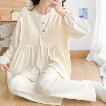 Set pijamale postpartum pentru maternitate, cu glugă, mâneci lungi, bumbac 95–100%, reglabil