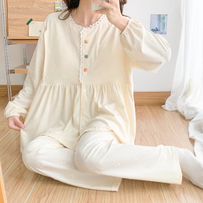 Set pijamale postpartum pentru maternitate, cu glugă, mâneci lungi, bumbac 95–100%, reglabil