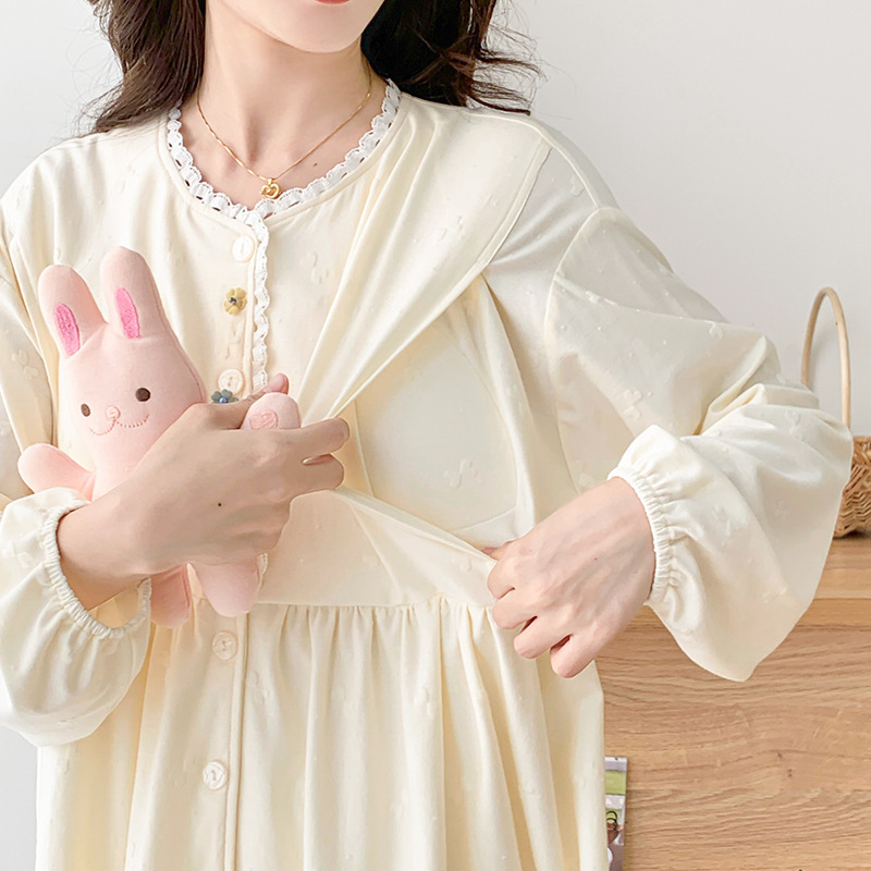 Set pijamale postpartum pentru maternitate, cu glugă, mâneci lungi, bumbac 95–100%, reglabil