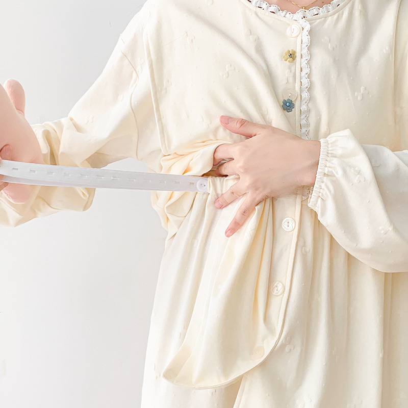 Set pijamale postpartum pentru maternitate, cu glugă, mâneci lungi, bumbac 95–100%, reglabil