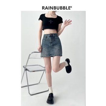 Плюс размер деним скорт с висока талия, ретро стил Хонг Конг, лято 2024, A-линия, къса пола, 30–50% памук