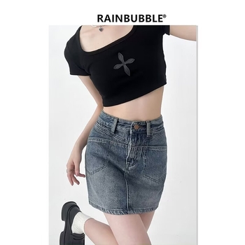 Плюс размер деним скорт с висока талия, ретро стил Хонг Конг, лято 2024, A-линия, къса пола, 30–50% памук