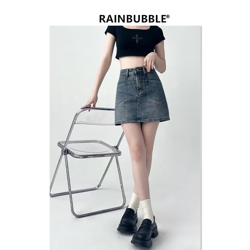 Плюс размер деним скорт с висока талия, ретро стил Хонг Конг, лято 2024, A-линия, къса пола, 30–50% памук