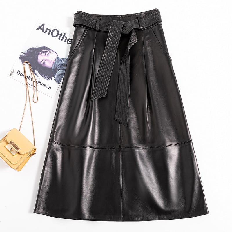 Кожена пола А‑линия, дълга за жени, естествена кожа, овча кожа, мономатичен модел, елегантен стил, пролет 2025