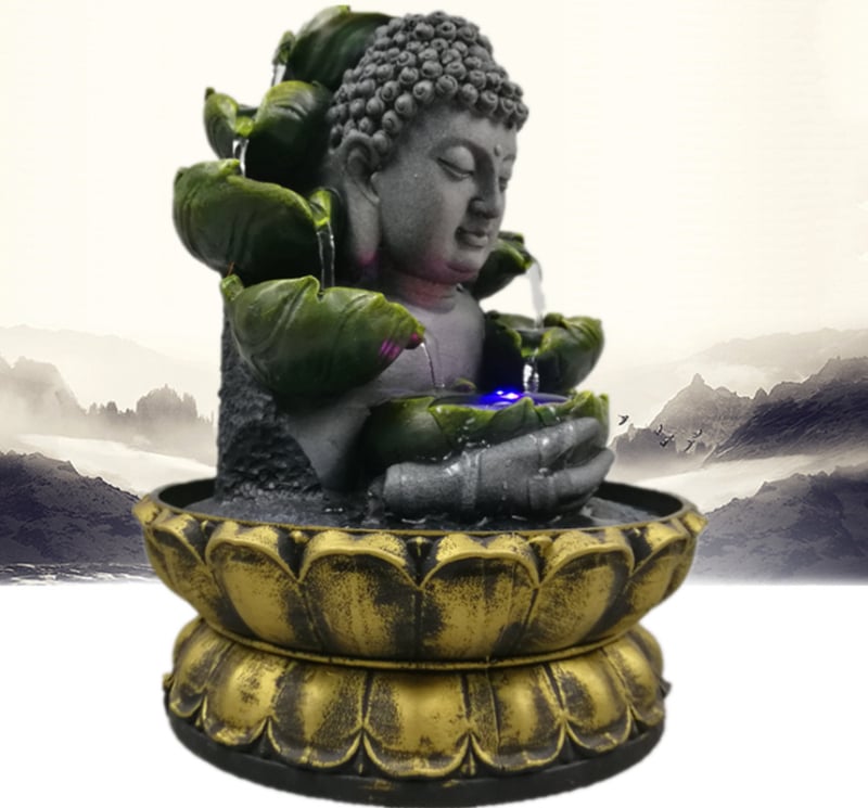 Buddha figura od smole s vodnim pejzažem, kineski stil, proces smole, kartonsko pakiranje