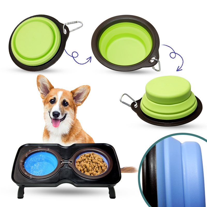 Összecsukható háziállat tál – hordozható kettős funkciójú víz- és ételtál, PP+TPE anyag, márka TINGHAO, csomagolás 300 db