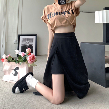 Висока талия, неравна костюмска пола, винтидж стил, А-линия миди с плисета, полиестер