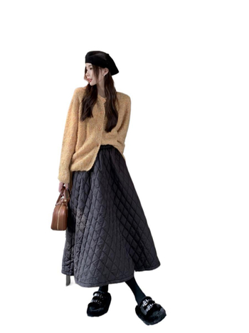 Женска зимна A-line пола, дълга, еднотонна памучно-блендова материя с регенерирана целулозна влакна