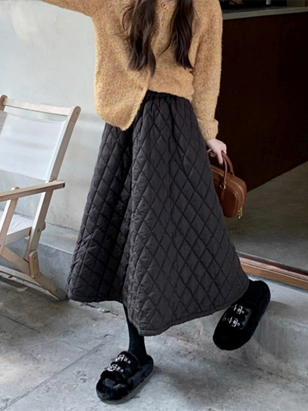 Женска зимна A-line пола, дълга, еднотонна памучно-блендова материя с регенерирана целулозна влакна