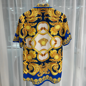 Cămașă bărbătească cu mânecă scurtă, guler rever, croială Slim, imprimare digitală, model solid