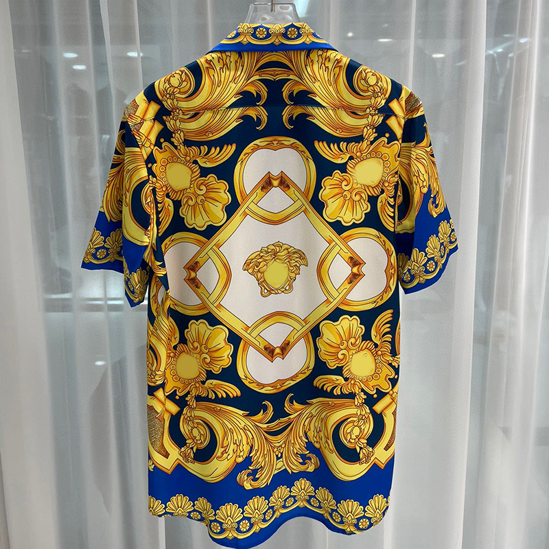 Cămașă bărbătească cu mânecă scurtă, guler rever, croială Slim, imprimare digitală, model solid