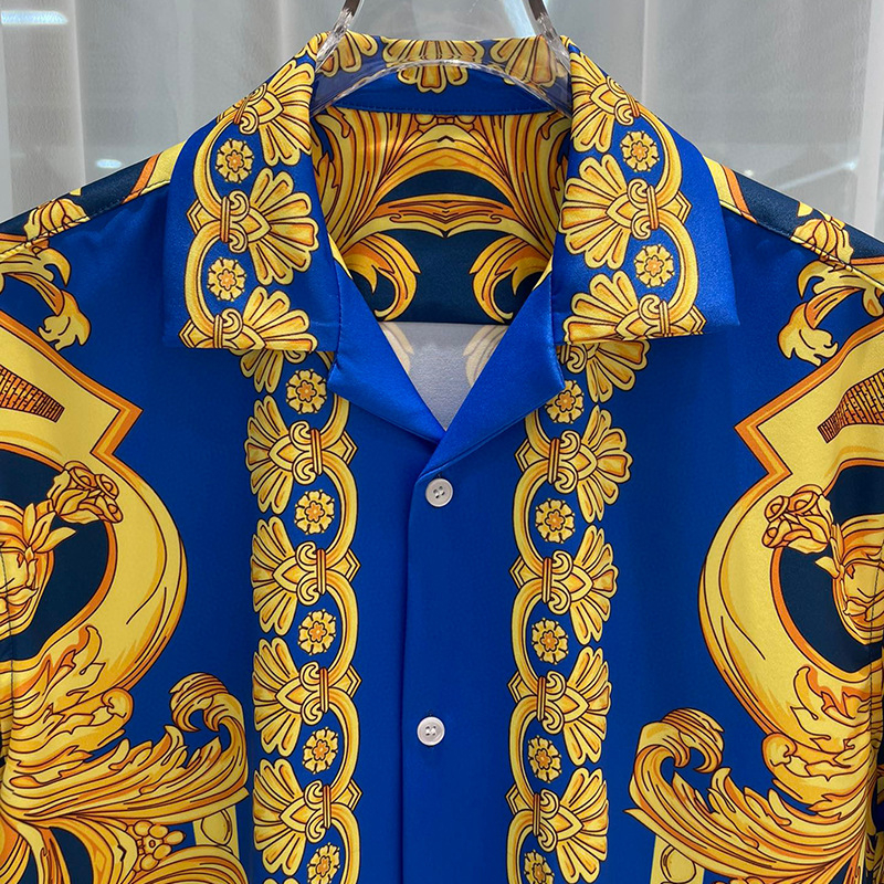 Cămașă bărbătească cu mânecă scurtă, guler rever, croială Slim, imprimare digitală, model solid