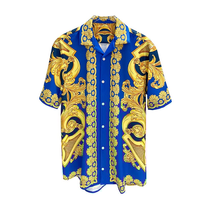 Cămașă bărbătească cu mânecă scurtă, guler rever, croială Slim, imprimare digitală, model solid