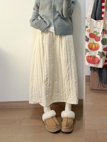 Пола с А-образен силует, миди дължина, едноцветна, полиестер, микроеластична