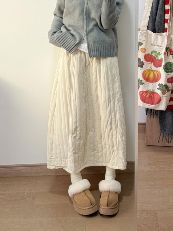 Пола с А-образен силует, миди дължина, едноцветна, полиестер, микроеластична